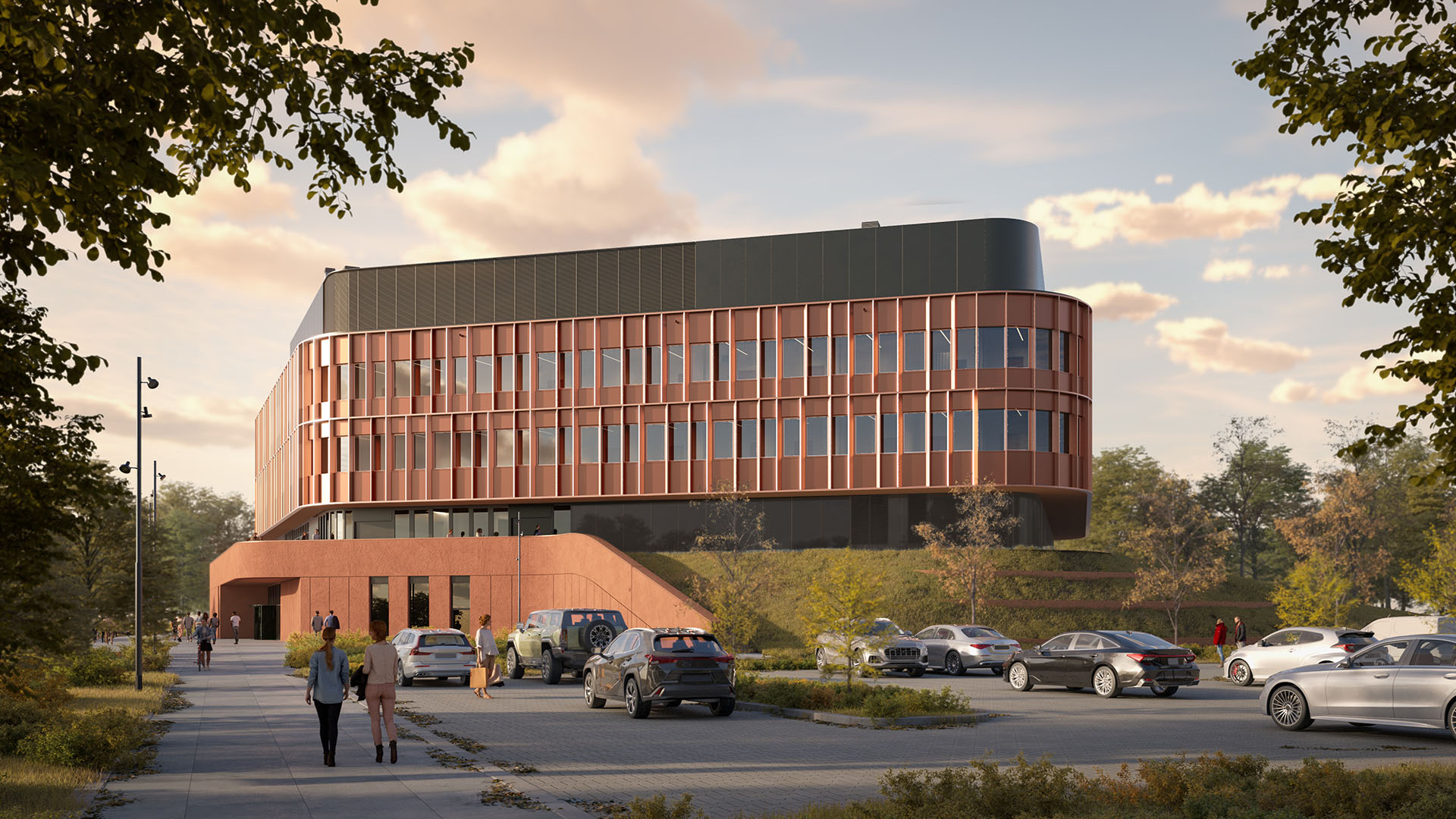 Wizualizacja planowanego nowego budynku Uniwersytetu Leibniza w Hanowerze z nowoczesną techniką budynkową.